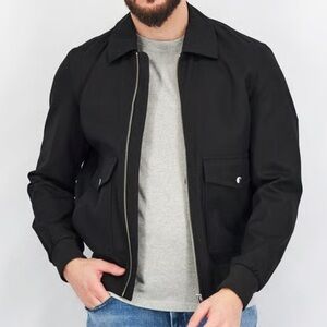 The Kooples SS19 Bomber Casual Black Men's Zip Front Utility Jacket Unisex